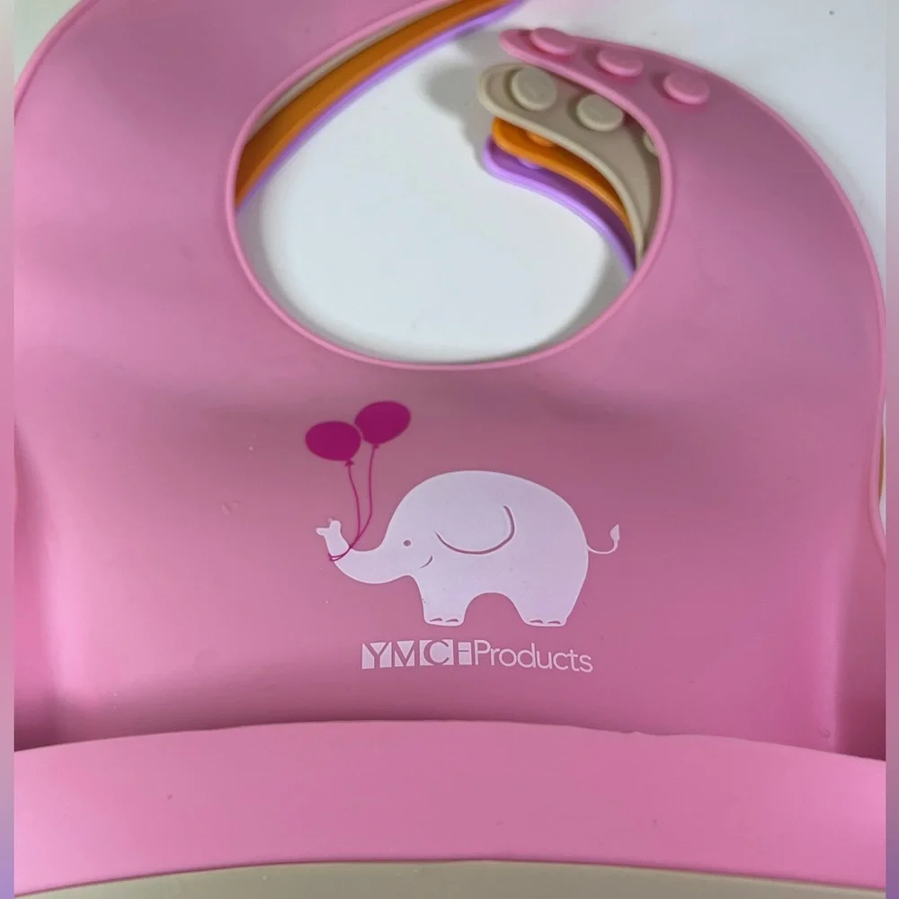 YMCF Products 5 Pack Waterproof Silicone Baby Bib Lightweight and easy wipe